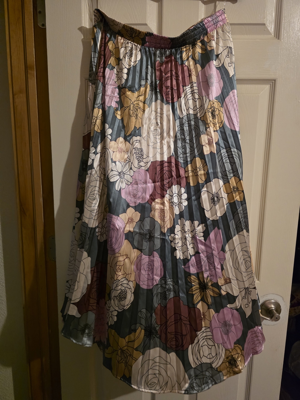 Baltic Born Floral Pleated Midi Skirt in Gray, Pink and Cream